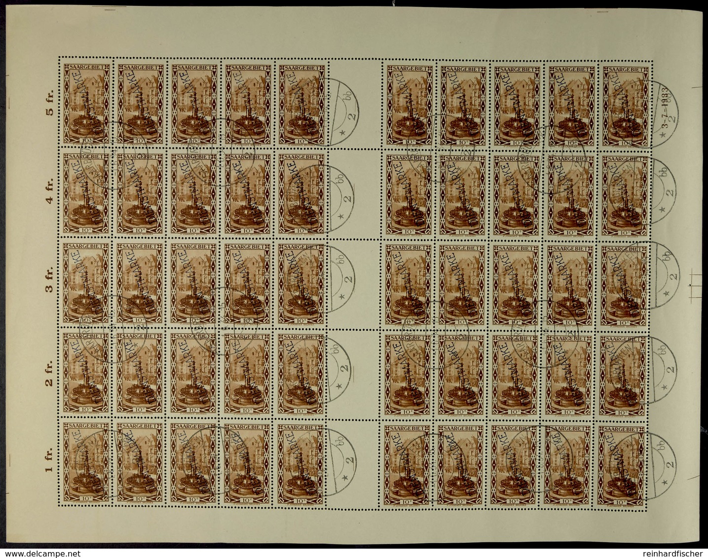 4227 10 C. Mit Schrägaufdruck, Kpl. Gestempelter Bogen Mit Natürlich Allen Zwischenstegen, Druckdatum, Plattenfehler II/ - Andere & Zonder Classificatie