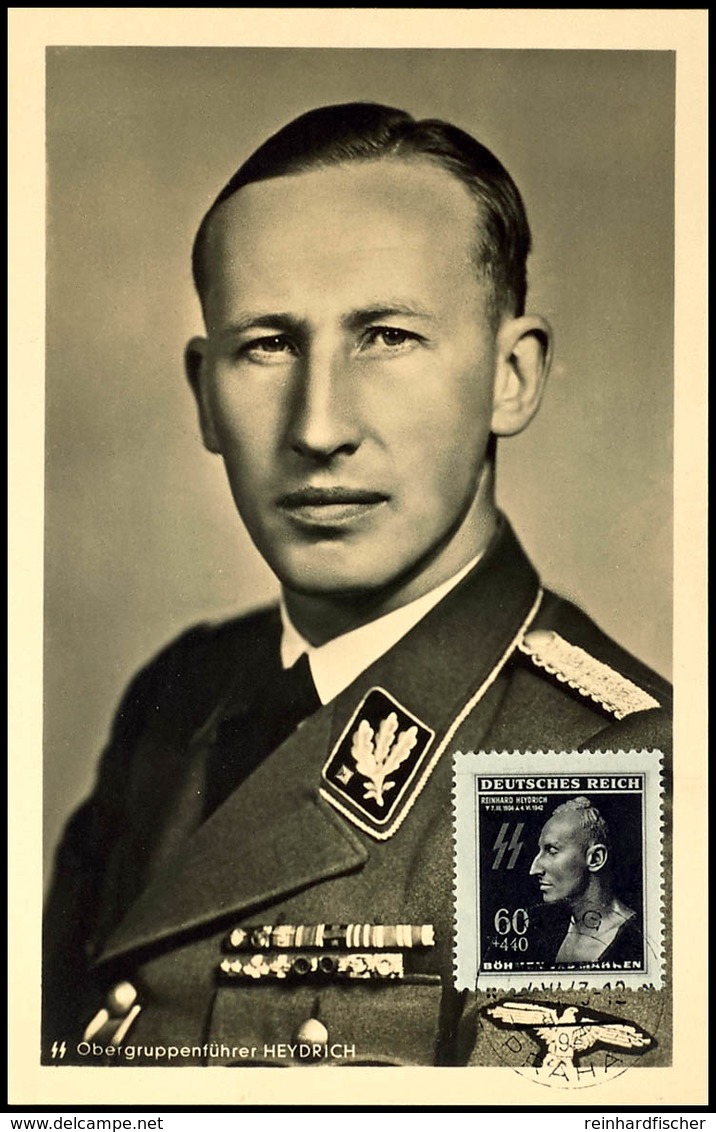 4257 60 H. Heydrich Mit Stempel PRAG 4.VI.43 Auf Maximum-Karte "SS-Obergruppenführer Heydrich" In Tadelloser Erhaltung,  - Bohemen En Moravië