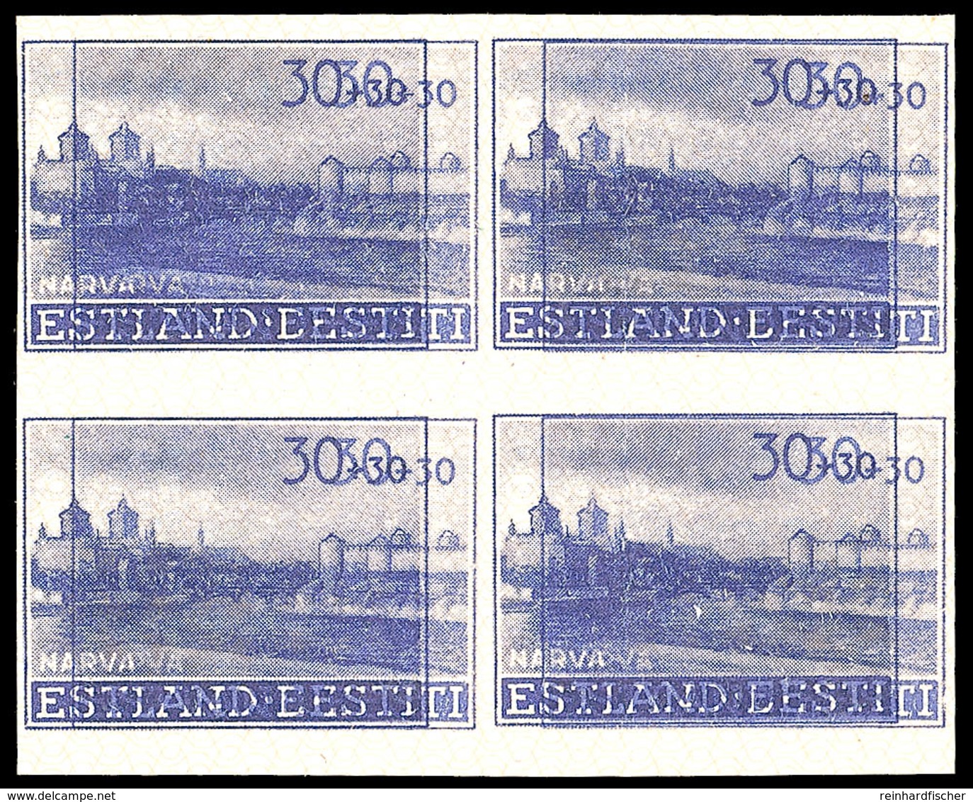 4275 30+30 Indigo Doppeldruck Ungezähnt Im Viererblock Postfrisch, Mi. 720,-, Katalog: 6UDDVBl ** - Estland