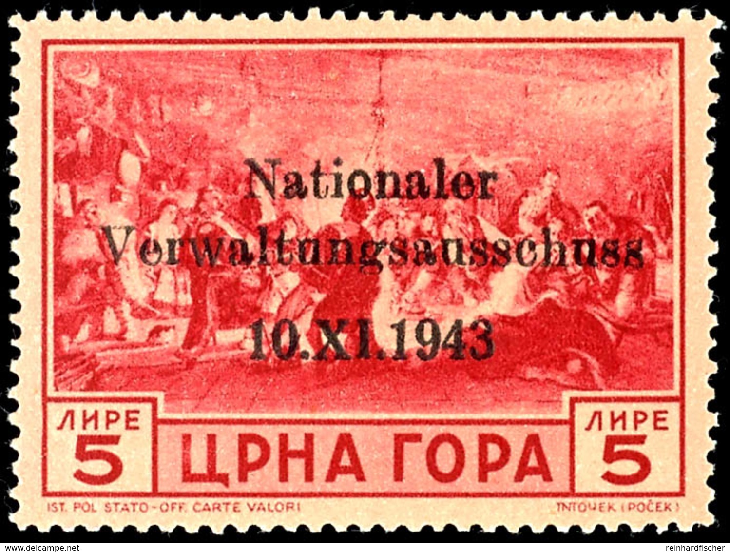 4441 5 Lire Verwaltungsausschuss, Tadellos Postfrisch, Gepr. Krischke, Mi. 600.-, Katalog: 14 ** - Deutsche Bes.: Montenegro