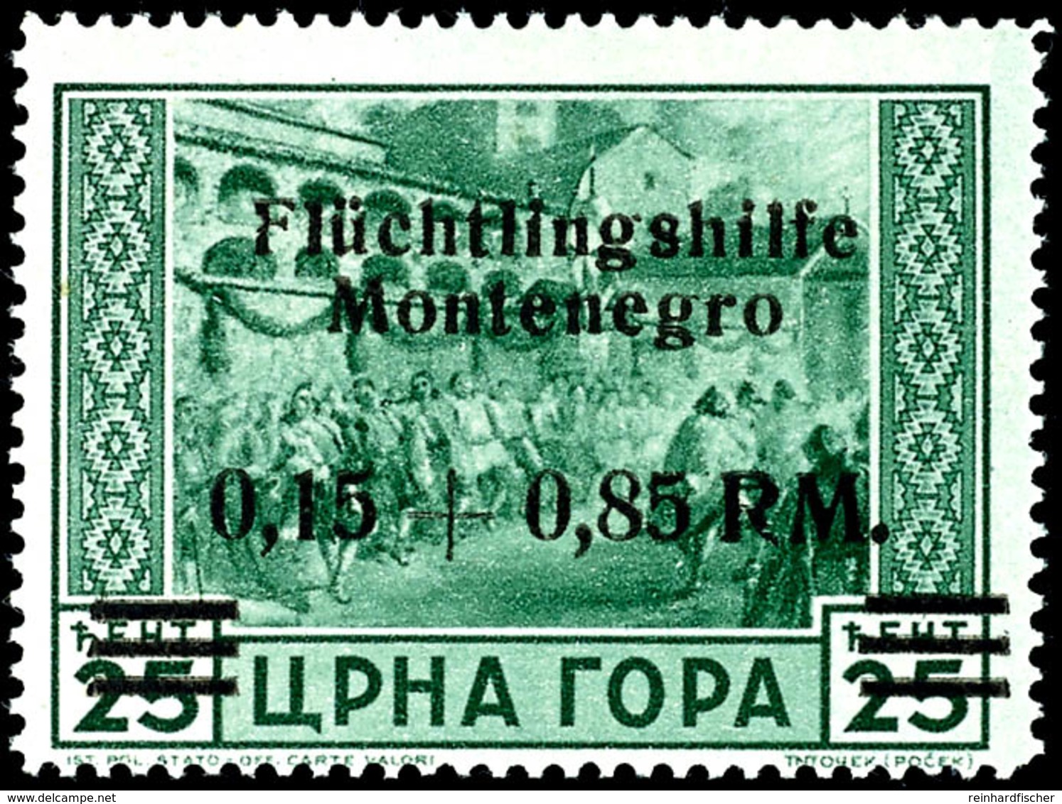 4442 0,15 + 0,85 RM Auf 25 C. Flüchtlingshilfe Mit Aufdruckfehler I " 'F' Von 'Flüchtlingshilfe' Eingekerbt", Tadellos P - Duitse Bez.: Montenegro