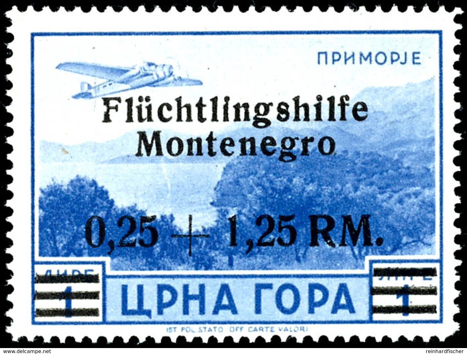 4443 0,25 + 1,25 RM Auf 1 L. Flüchtlingshilfe Mit Aufdruckfehler I " 'F' Von 'Flüchtlingshilfe' Eingekerbt", Tadellos Po - Duitse Bez.: Montenegro