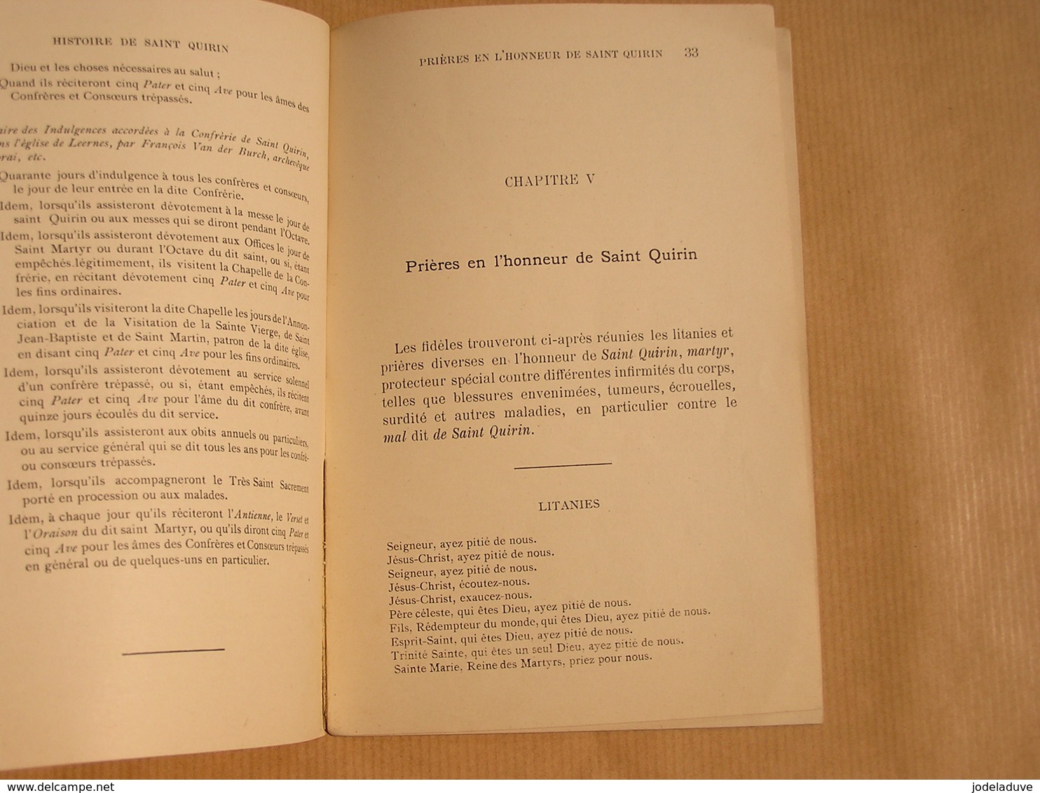 HISTOIRE DE SAINT QUIRIN Spécialement Honoré en l'Eglise de Leernes 1898 Régionalisme Hainaut Religion Prière Pélerinage