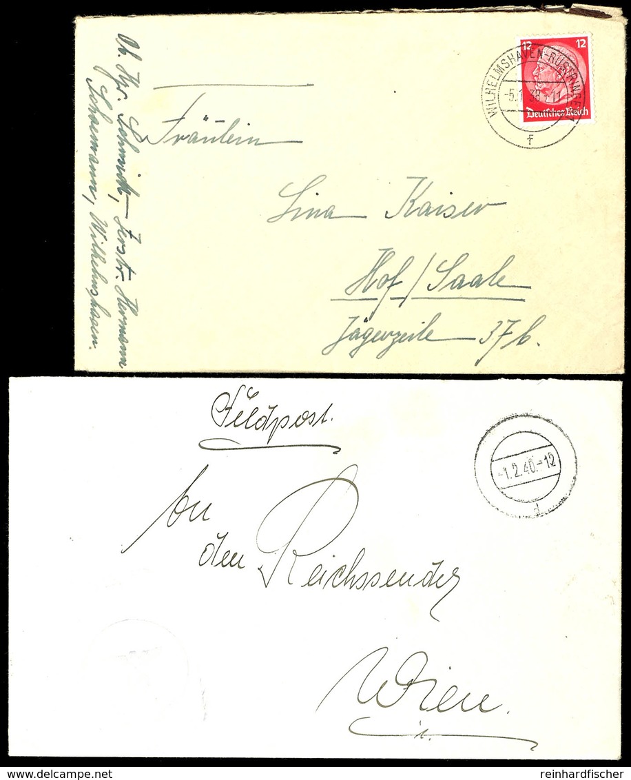 4540 1938 Und 1940, Brief Mit 12 Pfg Hindenburg Und Aufgabe-Stpl. WILHELMSHAVEN-RÜSTRINGEN 1 Vom 5.1.38 Sowie Mit Absend - Sonstige & Ohne Zuordnung