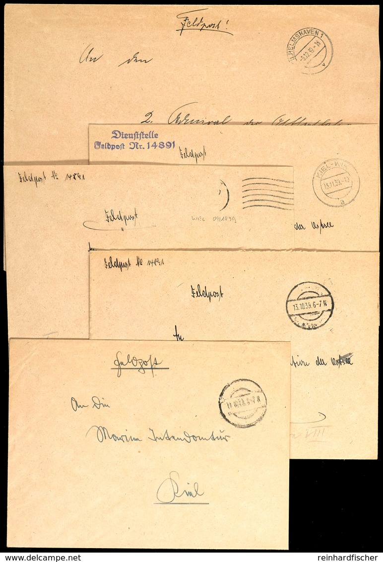 4544 1939, 5 Feldpost-Dienstbriefe (1x Im Format DIN A5) Mit Handschriftlicher Angabe Der Feldpost-Nr. Bzw. Mit Dienst-S - Other & Unclassified