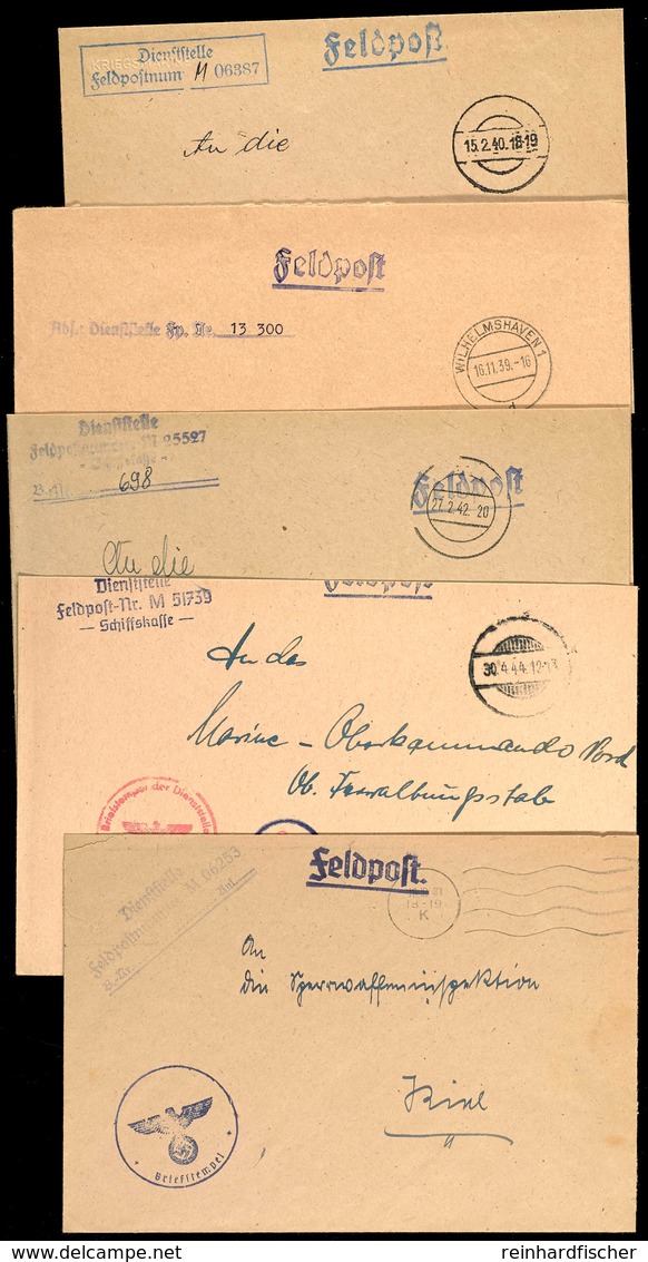 4559 1939/44, 5 Feldpost-Dienstbriefe: Kommando 1. Torpedoboots-Flottille (Fp-Nr. M 06387) Vom 15.2.40, Kommando 2. Torp - Sonstige & Ohne Zuordnung