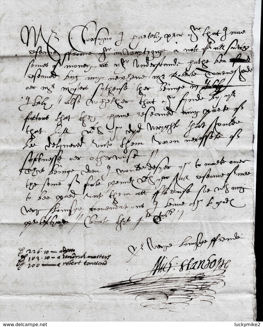 1597 Letter From "Michael Stanhope, Italy" To  "Mr Corsyni Att His House In London".  Ref 0572 - Other & Unclassified