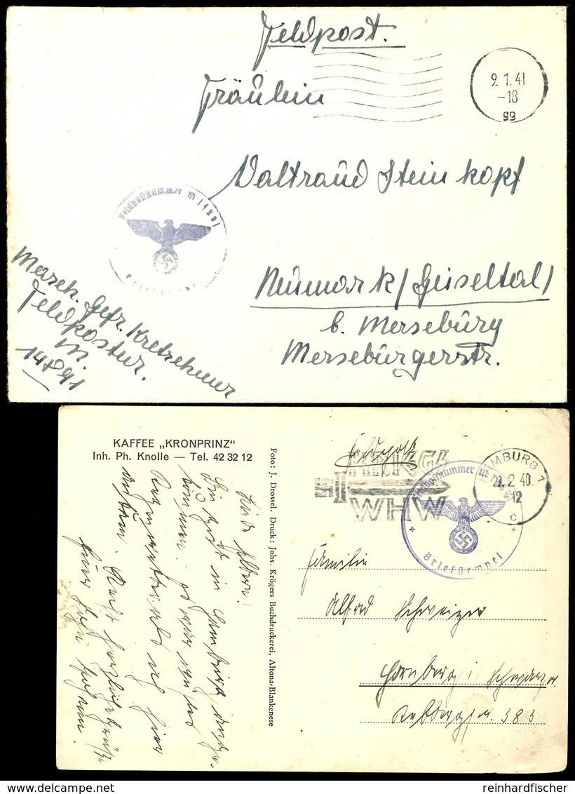 4562 1940 Und 1941, Feldpost-Ansichtskarte (Kaffee "Kronprinz" In Hamburg-Altona) Mit Maschinen-Stpl. HAMBURG 1 Vom 29.2 - Sonstige & Ohne Zuordnung