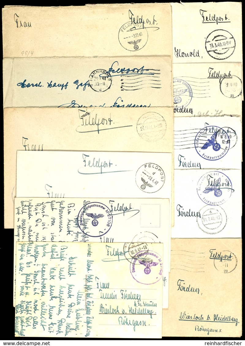 4583 1940/42, 12 Feldpost-Briefe Bzw. Karten (eine Korrespondenz) Aus Dem Zeitraum 13.3.1940 Bis 16.9.1942 Von Einem Mas - Other & Unclassified