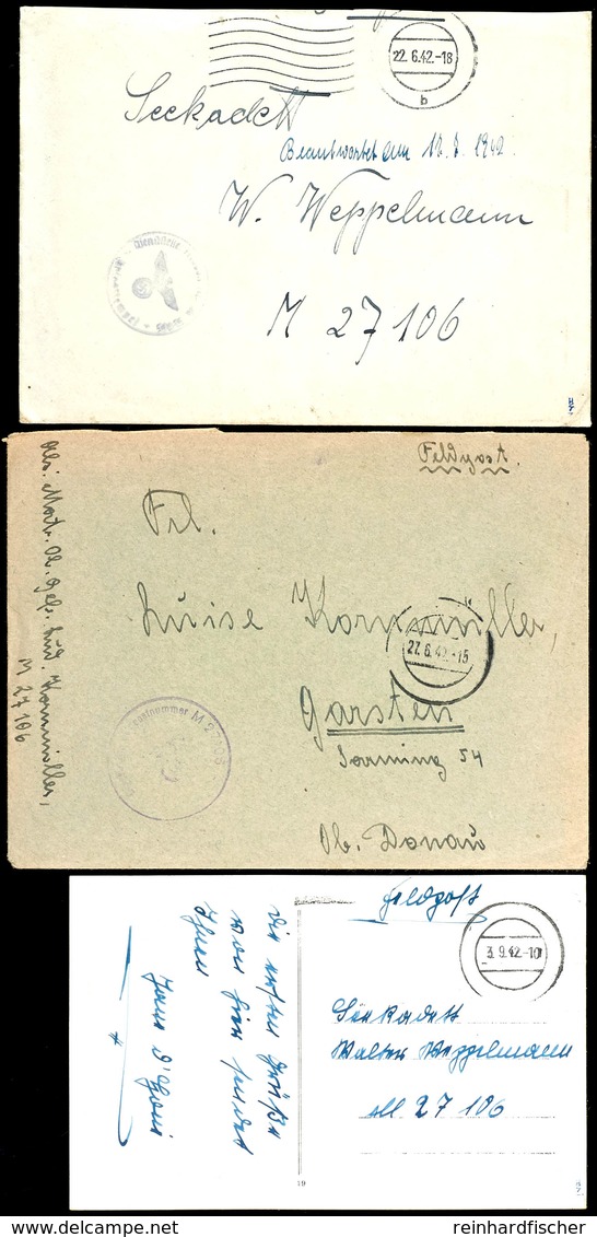 4592 1942, Feldpost-Brief Mit Inhalt Und Stummem Stpl. Vom 22.6.42 Sowie Mit Brief-Stpl. Und Absenderangabe Feldpost-Nr. - Sonstige & Ohne Zuordnung