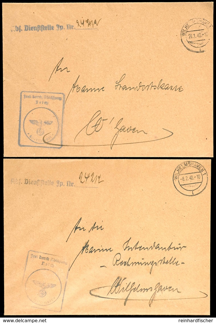 4645 1940, 2 Feldpost-Dienstbriefe Mit Aufgabe-Stpl. WILHELMSHAVEN 1 Vom 26.1.40 Bzw. Vom 8.2.40 Sowie Mit Brief-Stpl. " - Sonstige & Ohne Zuordnung