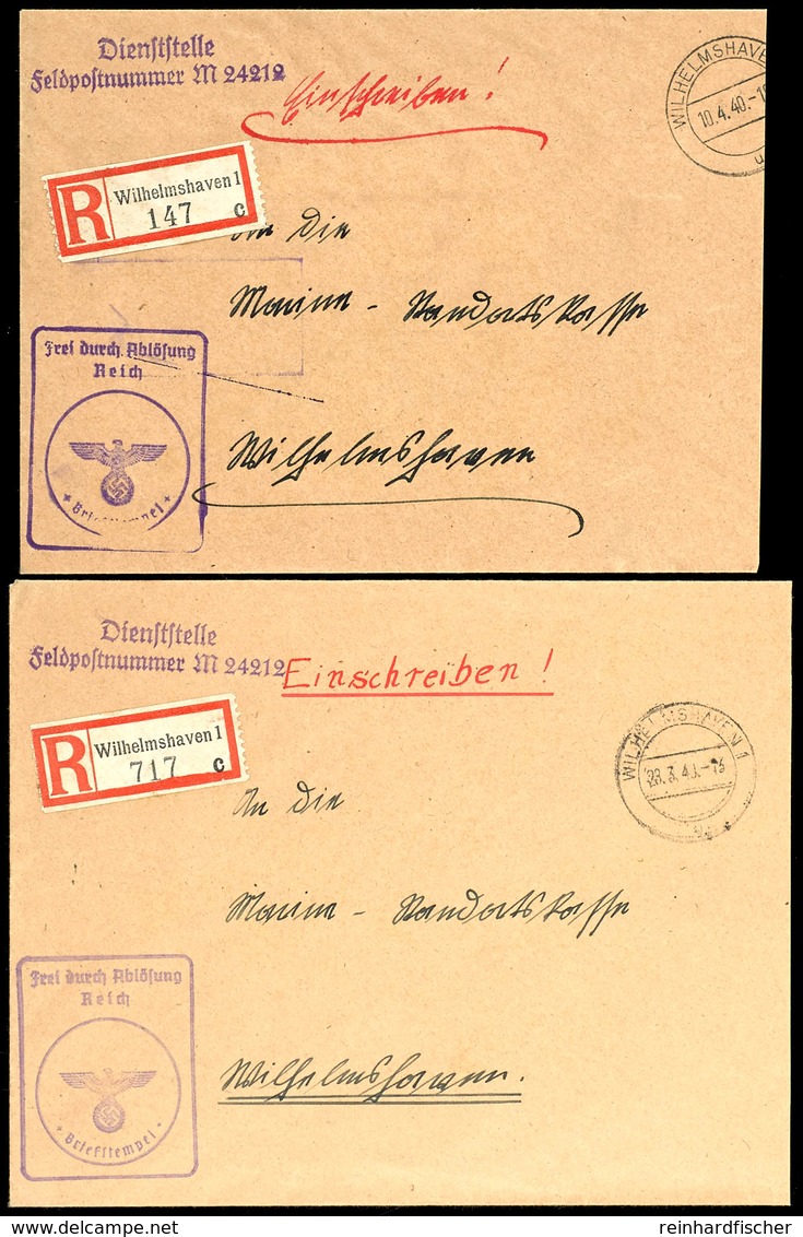 4647 1940, 2 Feldpost-Einschreiben Mit Aufgabe-Stpl. WILHELMSHAVEN 1 Vom 23.3.40 Bzw. Vom 10.4.40 Sowie Mit R-Zettel "Wi - Andere & Zonder Classificatie