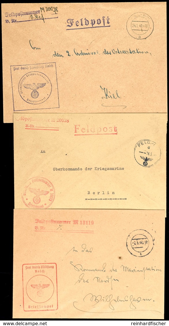 4649 1940, 3 Feldpost-Dienstbriefe: Führer Der Minensuchverbände Ost (Fp-Nr. M 20078) Vom 24.1.40, Befehlshaber Der Mine - Sonstige & Ohne Zuordnung