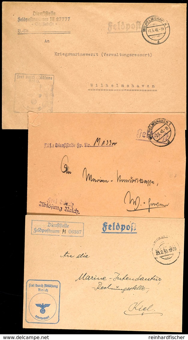 4650 1940, 3 Feldpost-Dienstbriefe: Kommando 1. Torpedoboots-Flottille (Fp-Nr. M 06387) Vom 23.2.40, Kommando 2. Torpedo - Andere & Zonder Classificatie