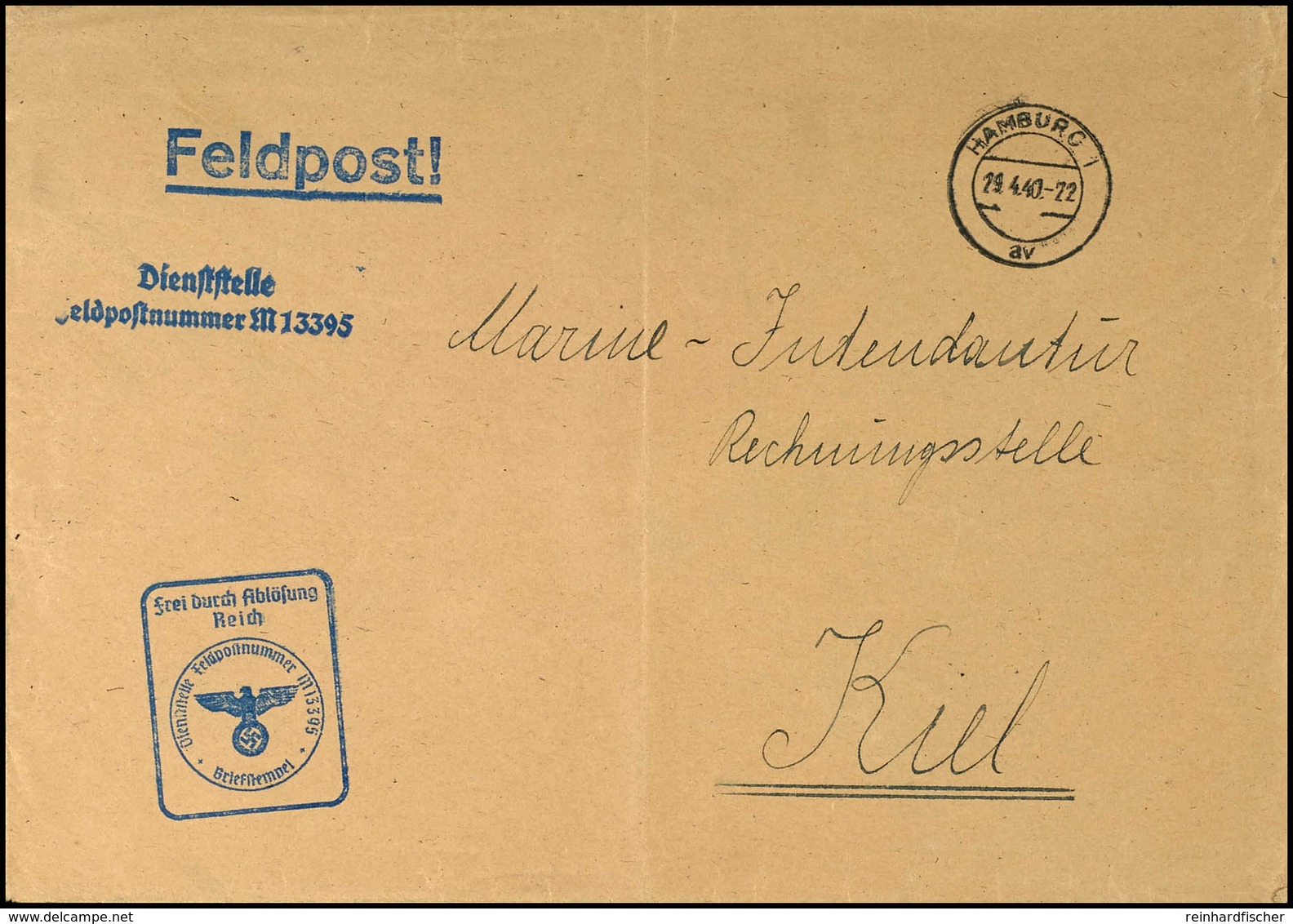 4656 1940, Kriegsmarine, Feldpost-Dienst-Brief (DIN A5-Format) Mit Aufgabe-Stpl. HAMBURG 1 Vom 29.4.40 Sowie Mit Dienst- - Sonstige & Ohne Zuordnung