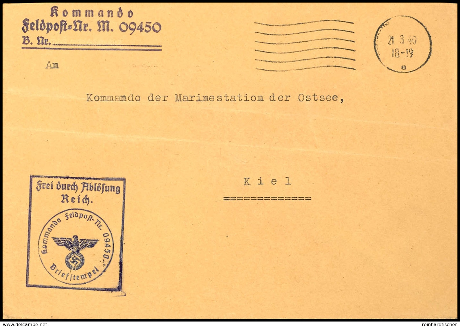 4661 1940, Kriegsmarine, Feldpost-Dienst-Brief Mit Stummen Maschinen-Stpl. Vom 21.3.40 Sowie Mit Dienst- Und Brief-Stpl. - Sonstige & Ohne Zuordnung