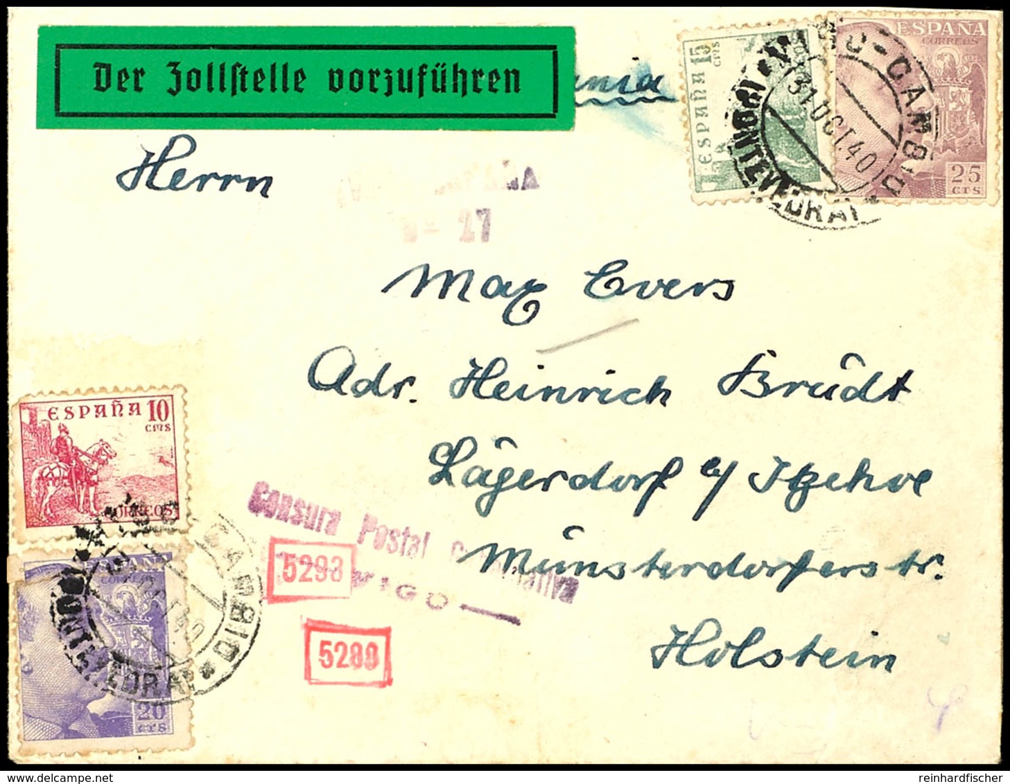 4662 1940, Kriegsmarine, Mit 70 CTS Frankierter Feldpost-Brief Aus Spanien Nach Lägerdorf Bei Itzehoe Mit Aufgabe-Stpl.  - Sonstige & Ohne Zuordnung