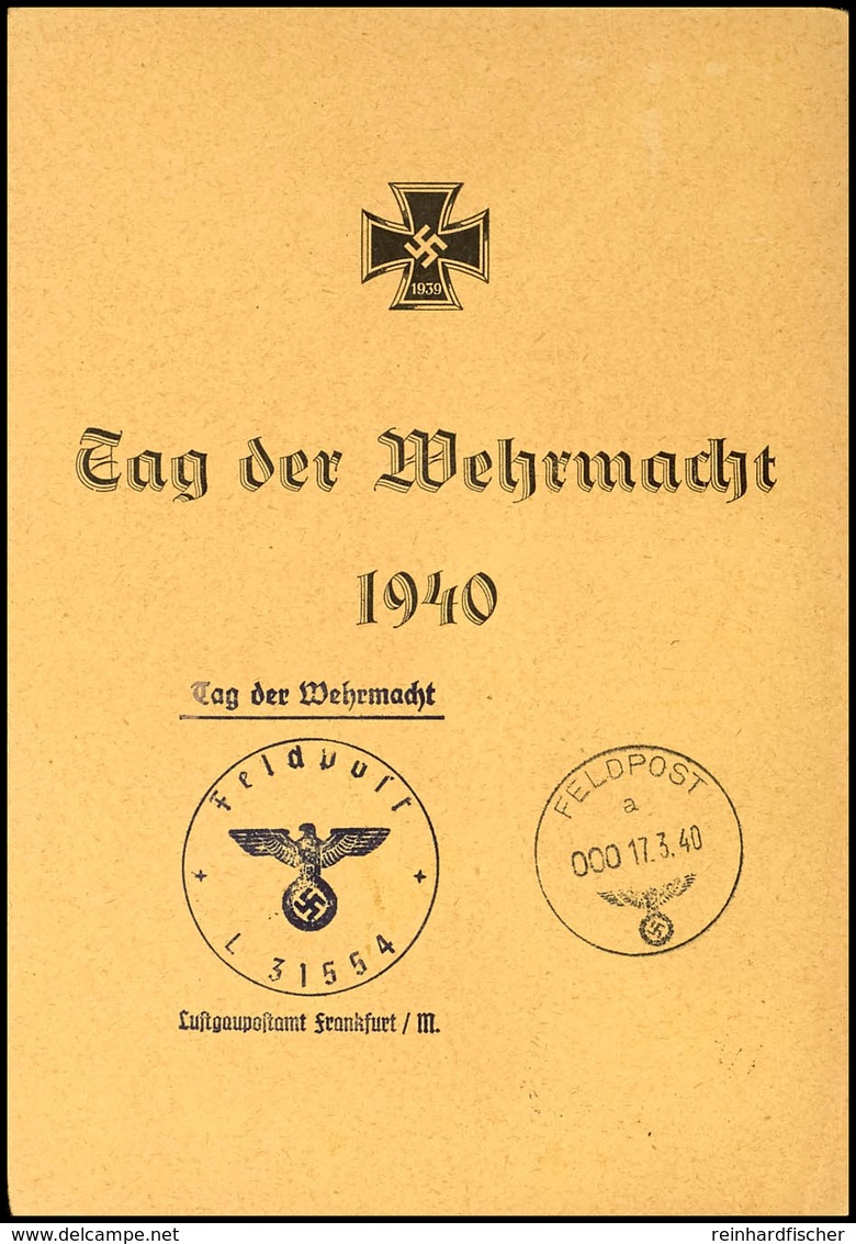 4664 1940, Rommelgedenkblatt "Tag Der Wehrmacht" Mit Allen Marken Und Stempeln, Unten Etwas Angetrennt, Sonst Einwandfre - Andere & Zonder Classificatie