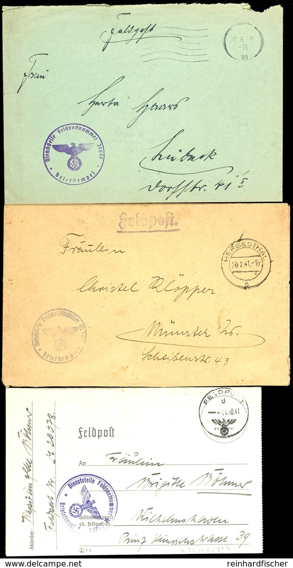 4666 1940/41, 3 Feldpost-Briefe: Feldpost-Brief Mit Inhalt Und Aptiertem Stpl. Vom 17.6.40 Aus Kiel Sowie Mit Brief-Stpl - Andere & Zonder Classificatie