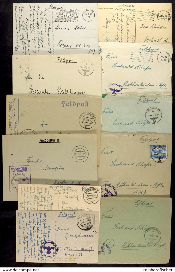 4670 1940/44, Kriegsmarine, 11 Feldpostbriefe Und -karten (teilweise Mit Inhalt) Von Der 24. Landungs-Flottille, Von Der - Andere & Zonder Classificatie