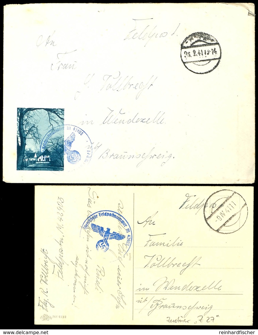 4682 1941, Feldpost-Brief Vom 28.2.41 Mit Stummem Stpl. Und Inhalt In Schmuckumschlag Und Feldpost-Osterkarte Mit Stumme - Andere & Zonder Classificatie