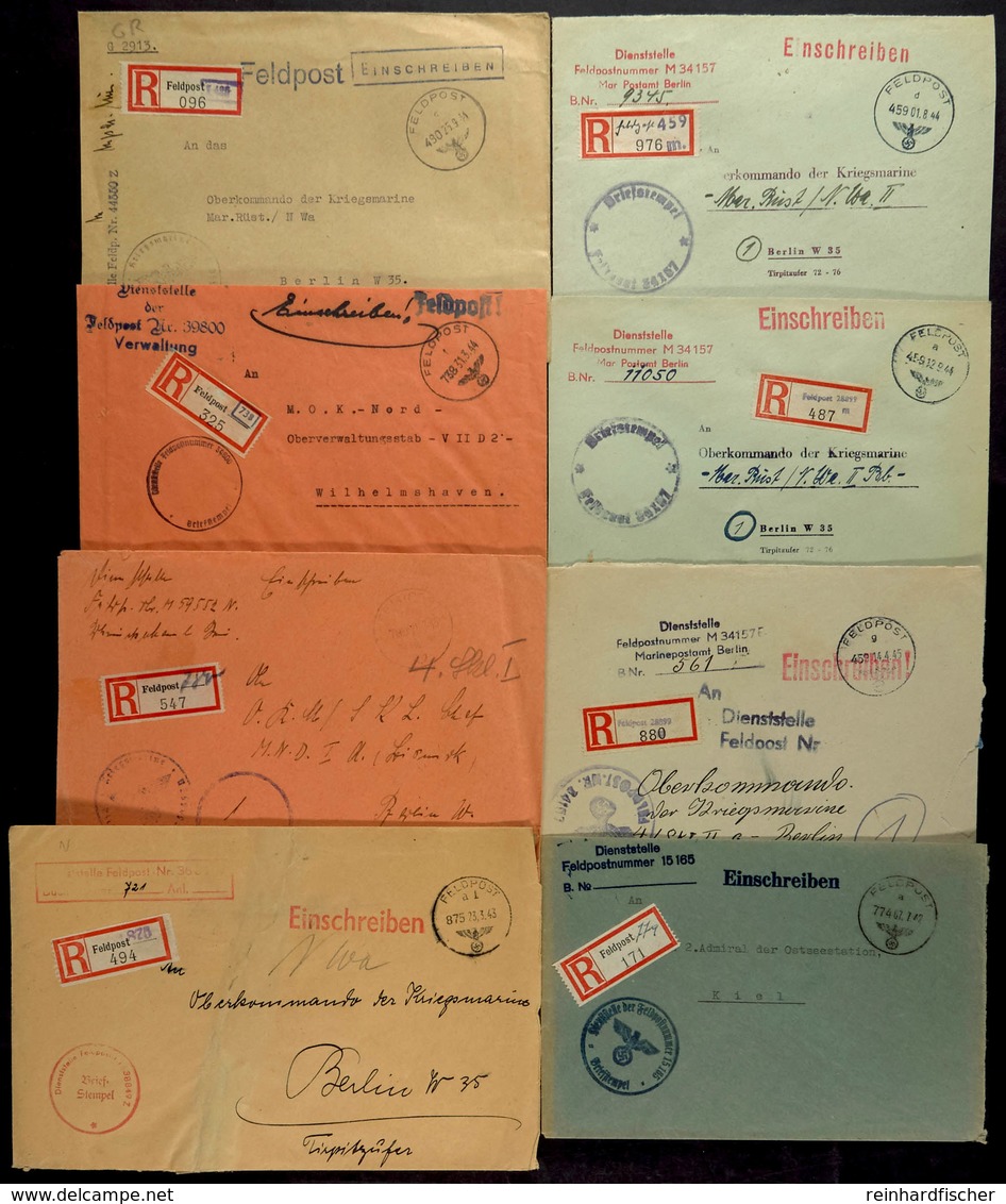 4692 1941/44, Kriegsmarine, 9 Feldpost-R-Briefe (K-Nr. 459, 480, 738, 774, 780, 846 Und 875), überwiegend Bedarfs-Erhalt - Sonstige & Ohne Zuordnung