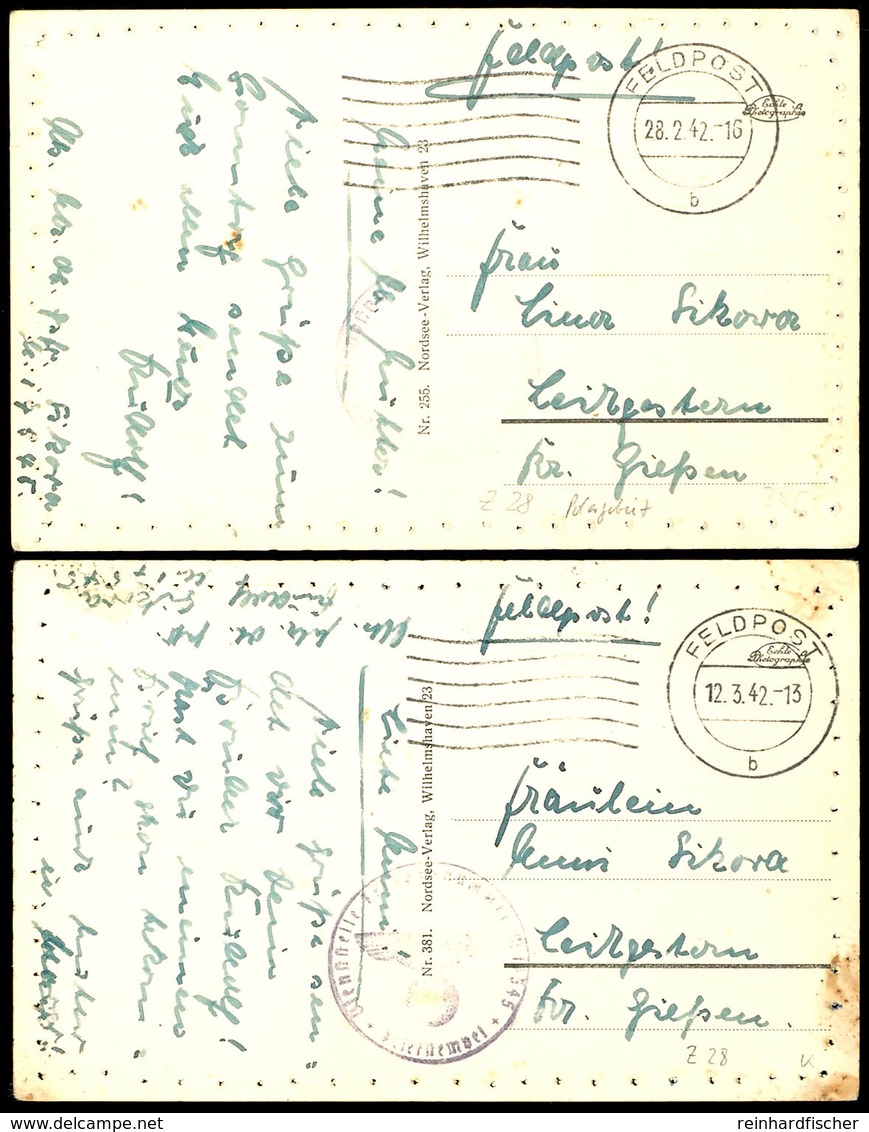 4696 1942, Feldpost-Ansichtskarte (U-Bootsbegleitschiff "Saar" Mit U-Bootsflottille) Mit Maschinenhalb-Stpl. FELDPOST Au - Sonstige & Ohne Zuordnung