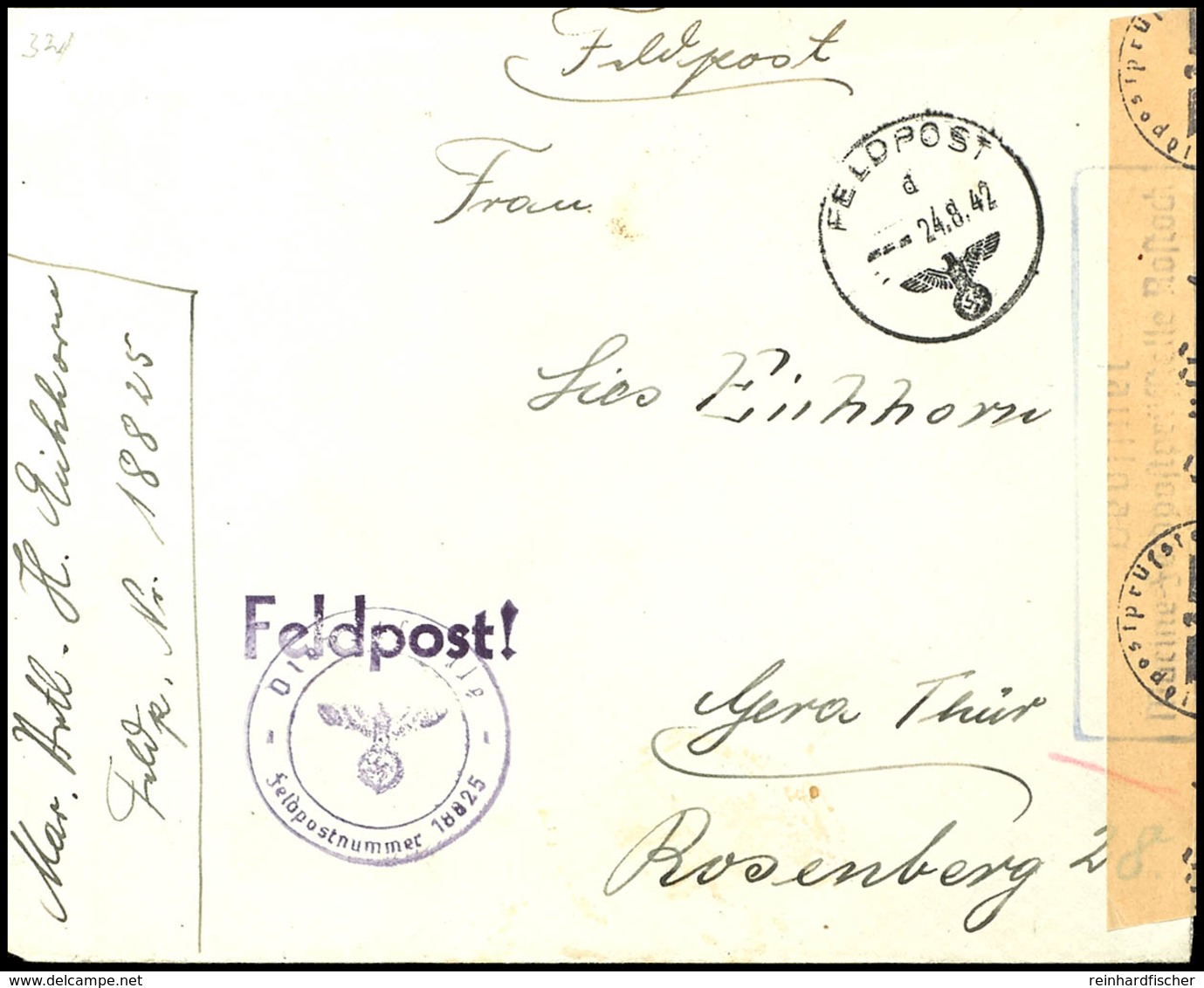 4702 1942, Kriegsmarine, Feldpost-Brief Mit Inhalt Nach Gera Mit Feldpostnorm-Stpl. Vom 24.8.42 Sowie Mit Absenderangabe - Andere & Zonder Classificatie