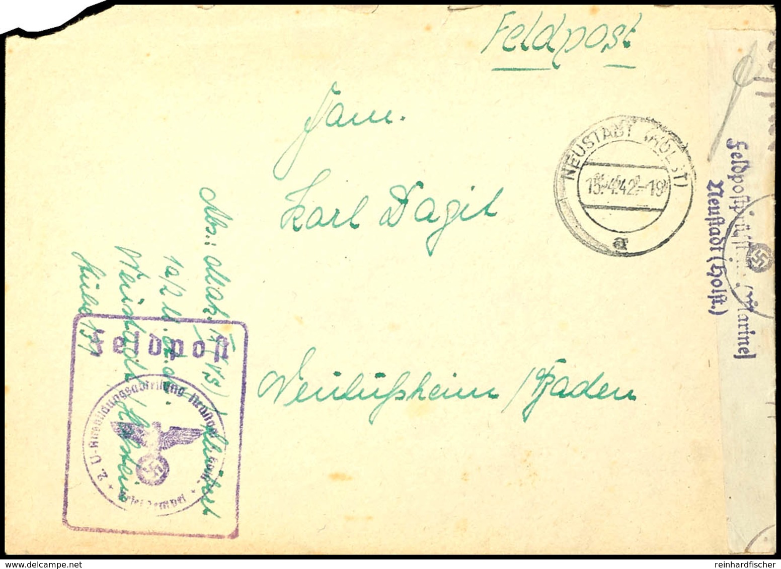 4703 1942, Kriegsmarine, Feldpost-Brief Mit Inhalt Und Aufgabe-Stpl. NEUSTADT (HOLST) Vom 15.4.42 Sowie Mit Brief-Stpl.  - Sonstige & Ohne Zuordnung