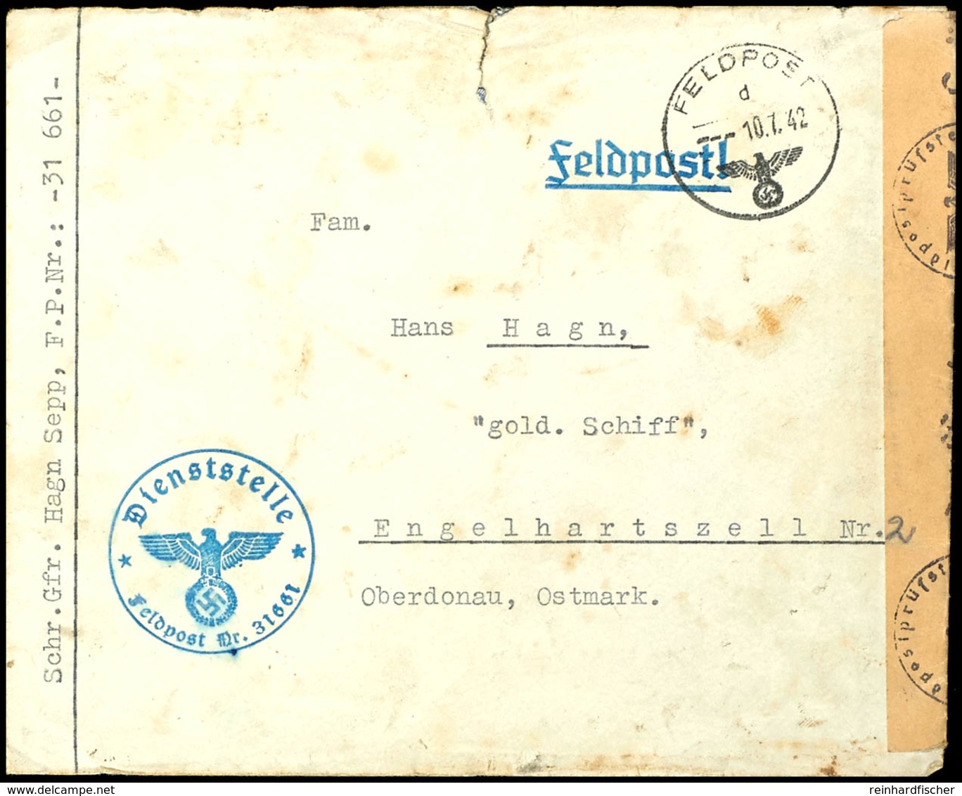 4705 1942, Kriegsmarine, Feldpost-Brief Nach Engelhartszell/Oberdonau Mit Feldpostnorm-Stpl. Vom 10.7.42 Sowie Mit Absen - Sonstige & Ohne Zuordnung