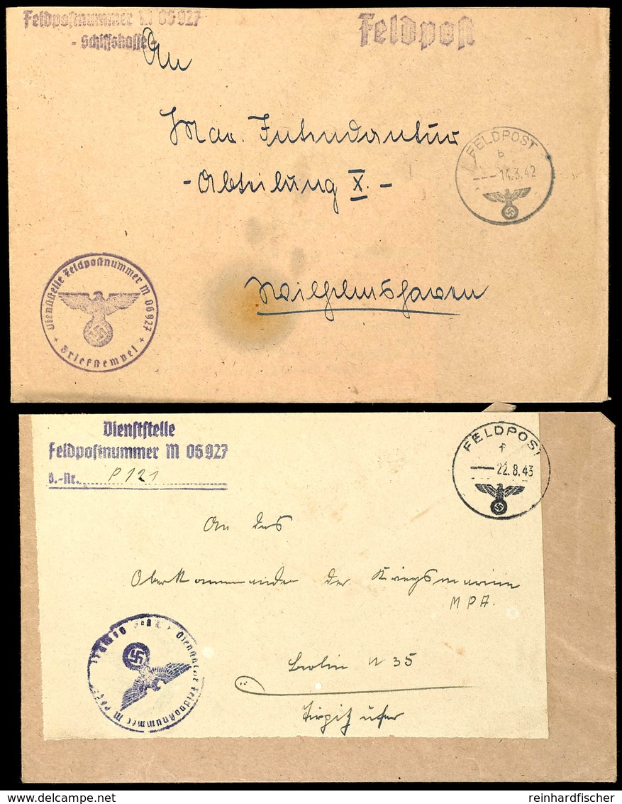 4713 1942/43, 2 Feldpost-Dienstbriefe Mit Norm-Stpl. Vom 14.3.42 Und Vom 22.8.43 Sowie Mit Dienst- Und Brief-Stpl. Feldp - Sonstige & Ohne Zuordnung