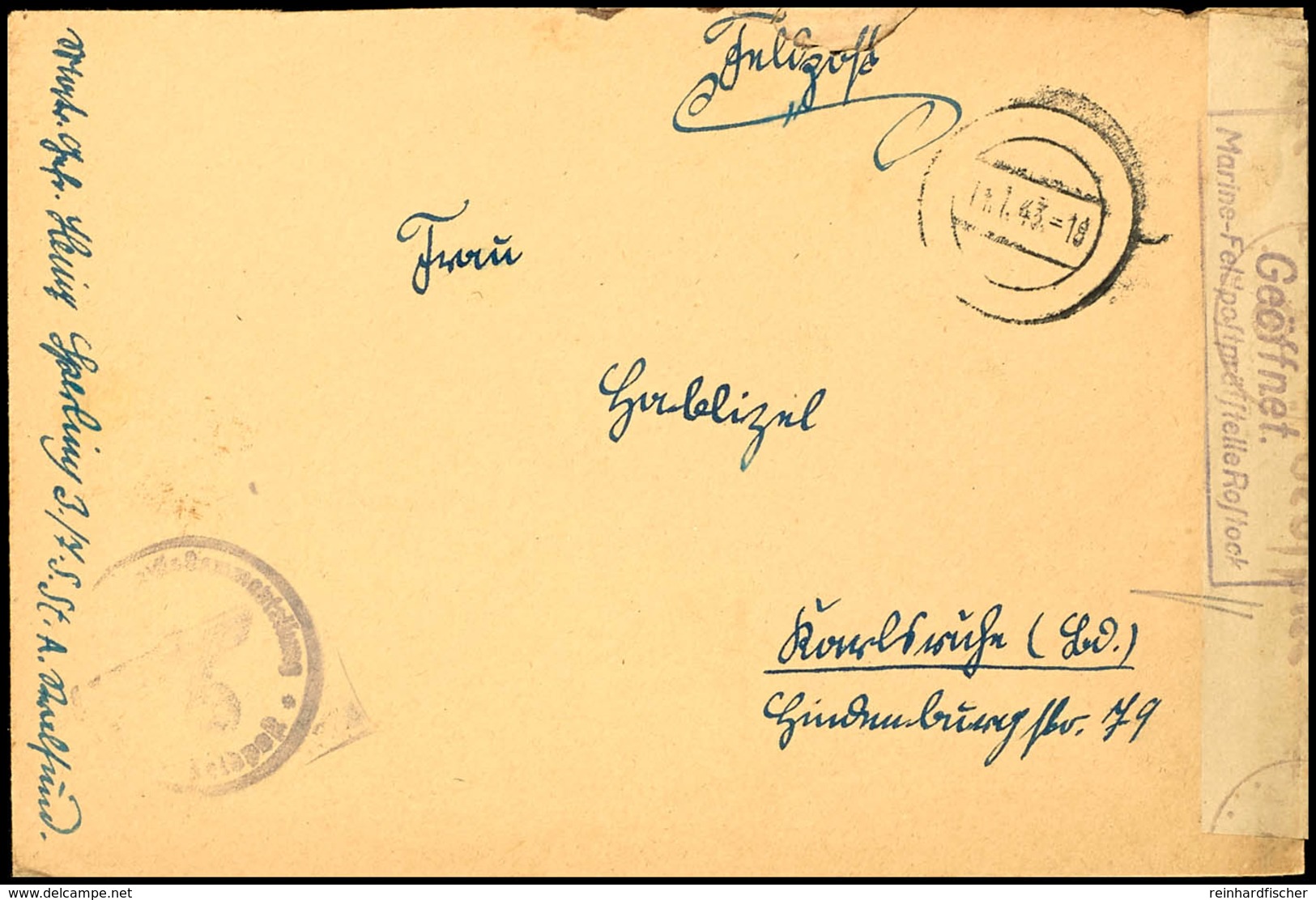 4728 1943, Kriegsmarine, Feldpost-Brief Mit Stummen Stpl. Vom 14.1.43 Sowie Mit Brief-Stpl. Und Absenderangabe "3.Kp. 7. - Sonstige & Ohne Zuordnung