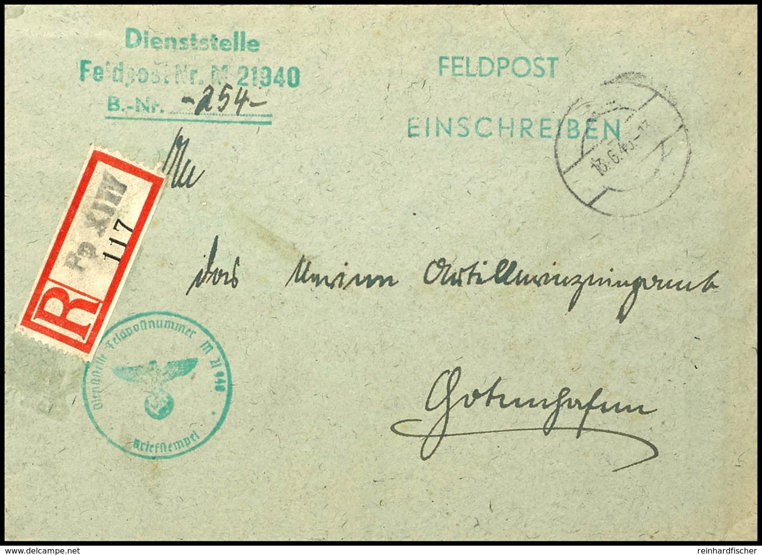 4729 1943, Kriegsmarine, Feldpost-R-Brief An Das Marineartilleriezeugamt In Gotenhafen Mit Stummen Aufgabe-Stpl. Vom 13. - Andere & Zonder Classificatie