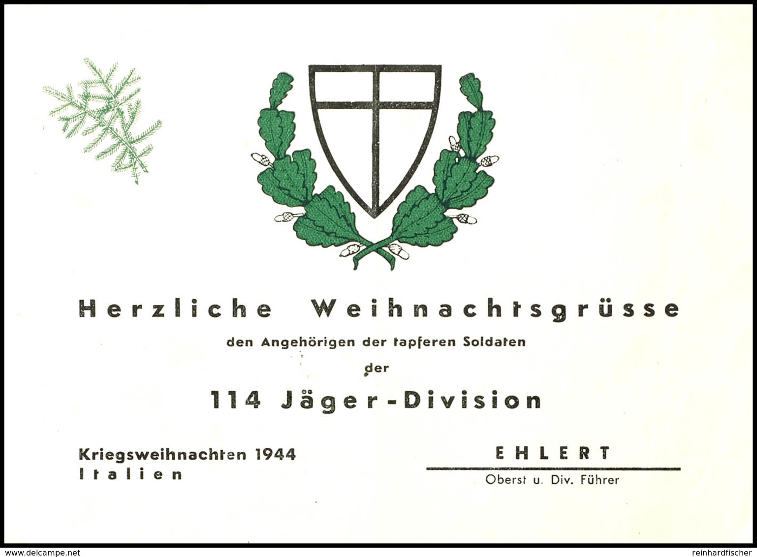 4744 1944, "Herzliche Weihnachtsgrüße Den Angehörigen Der Tapferen Soldaten Der 114. Jäger-Division - Kriegsweihnachten  - Sonstige & Ohne Zuordnung