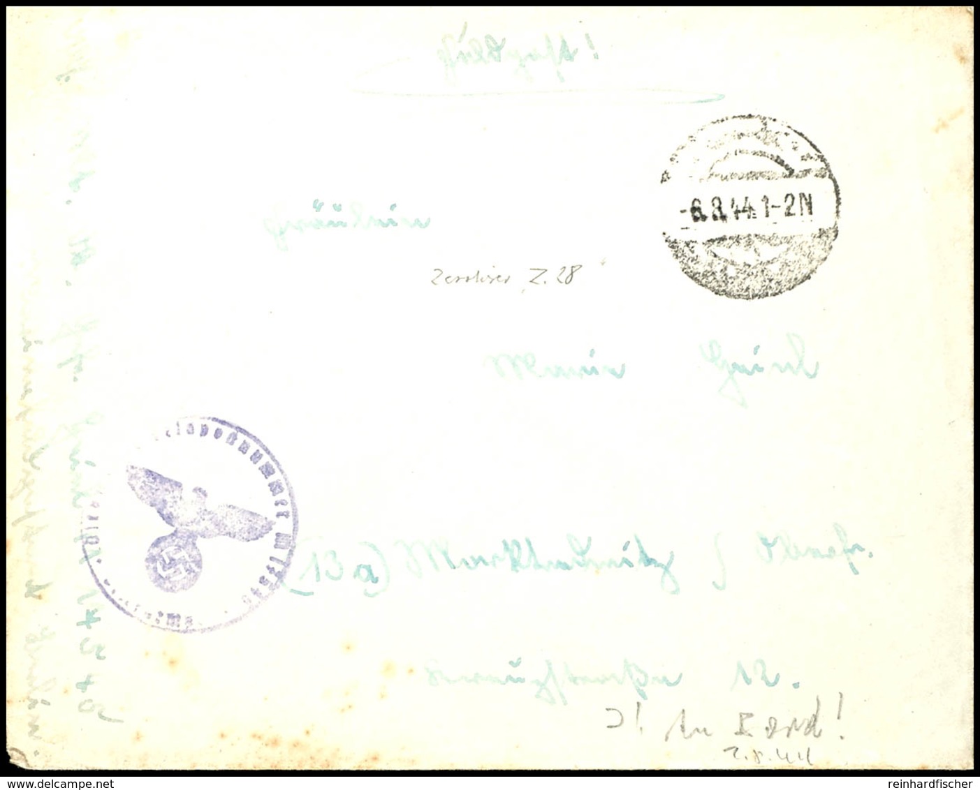 4747 1944, Feldpost-Brief Mit Inhalt Und Aptiertem Stpl. Von Königsberg Vom 6.8.44 Sowie Mit Brief-Stpl. Und Absenderang - Sonstige & Ohne Zuordnung