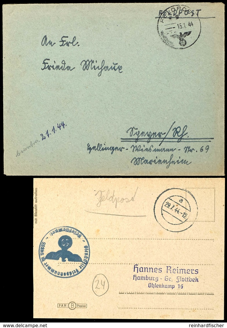 4749 1944, Feldpost-Brief Mit Norm-Stpl. Vom 15.1.44 Sowie Mit Absenderangabe Feldpost-Nr. M 50572 = Zerstörer "Z 37" Un - Andere & Zonder Classificatie