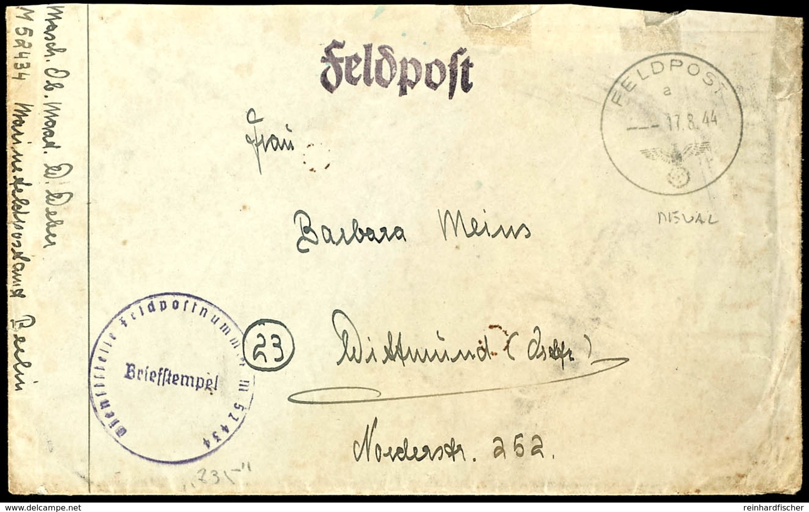 4752 1944, Feldpost-Brief Vom Masch.Ob.Maat W. Weber Mit Inhalt Und Norm-Stpl. Vom 15.1.44 Sowie Mit Brief-Stpl. Und Abs - Sonstige & Ohne Zuordnung