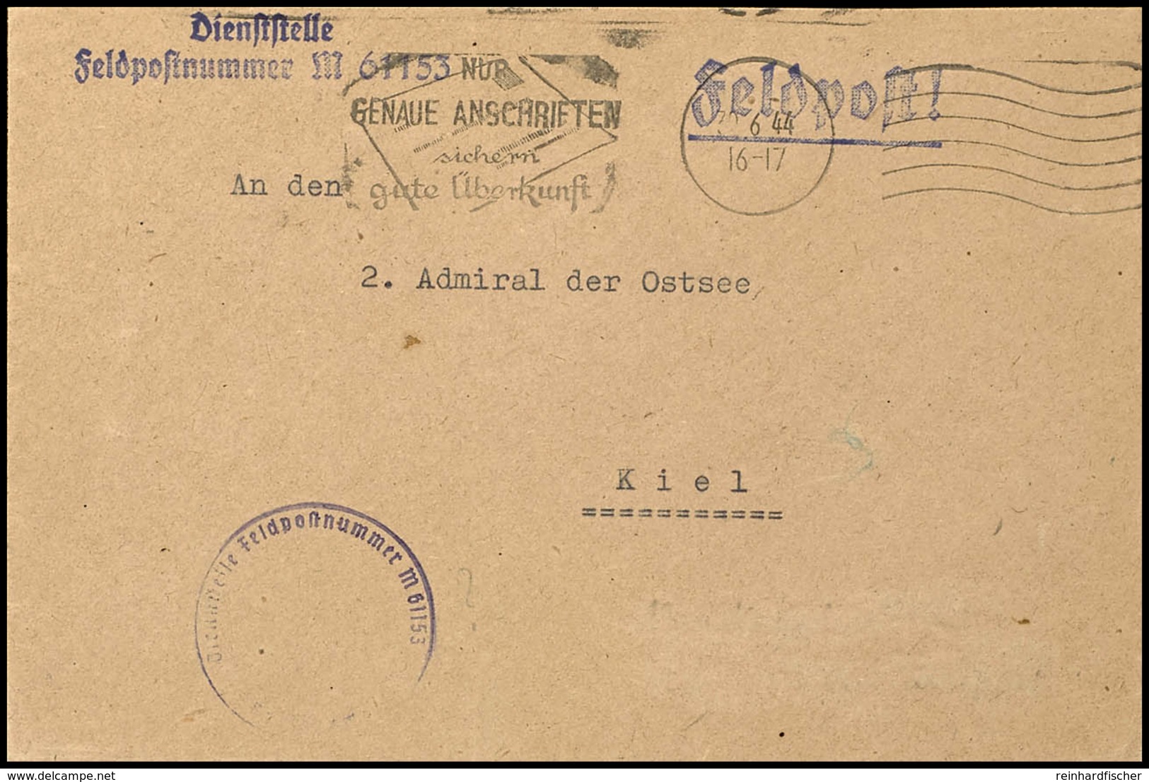 4753 1944, Feldpost-Dienstbrief Mit Stummem Werbe-Stpl. "NUR GENAUE ANSCHRIFTEN Sichern Gute Überkunft" (Bo-412) Vom 30. - Sonstige & Ohne Zuordnung