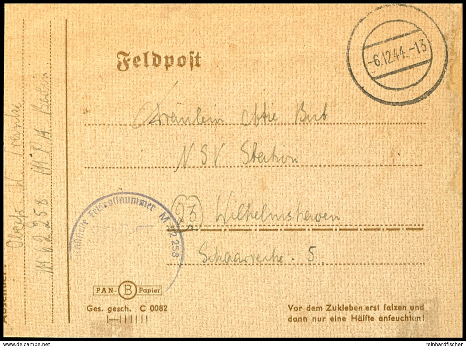 4763 1944, Kriegsmarine, Feldpost-Falt-Brief Mit Stummen Stpl. Vom 6.12.44 Nach Wilhelmshaven Sowie Mit Absenderangabe U - Andere & Zonder Classificatie