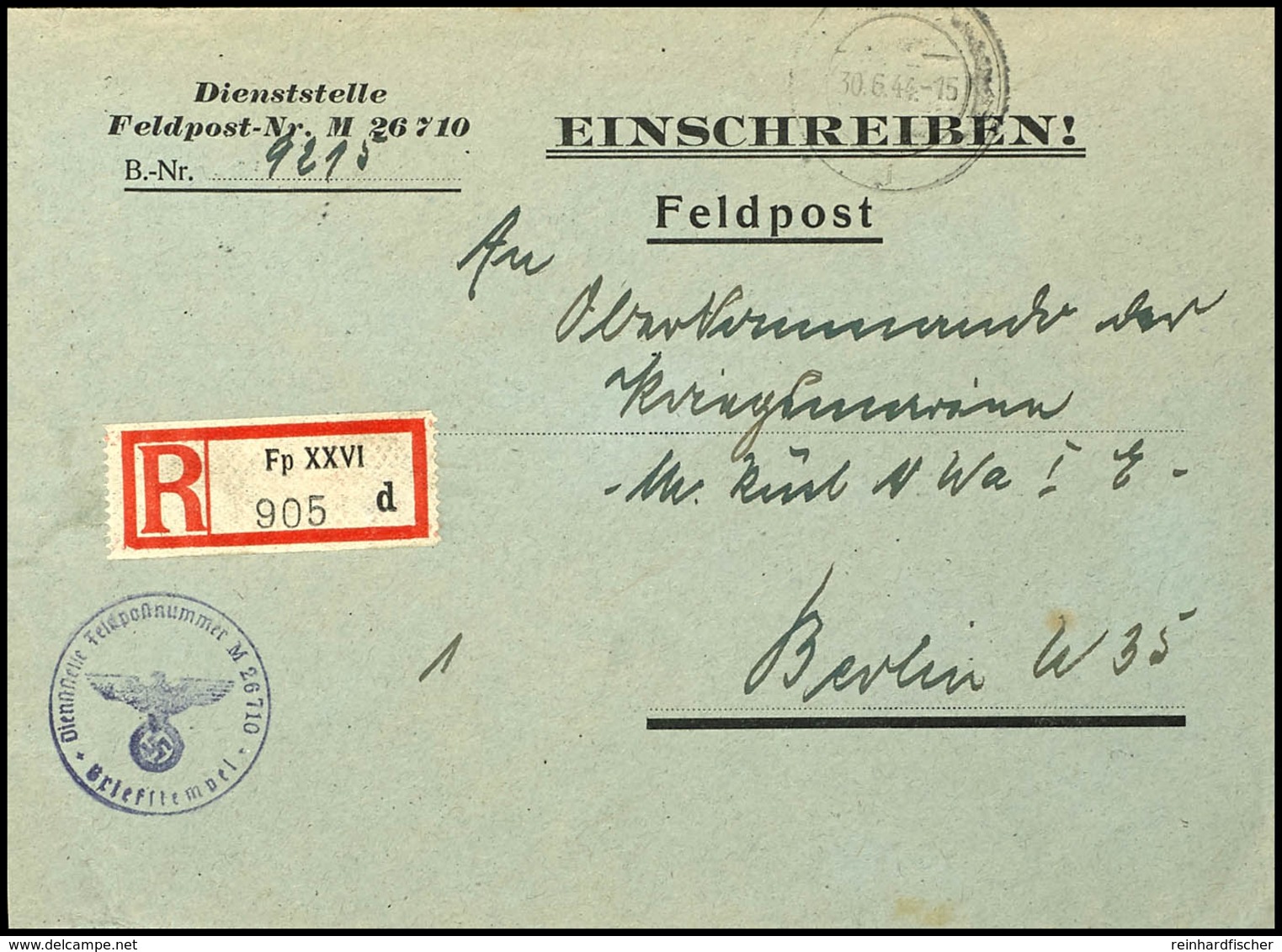 4775 1944, Kriegsmarine, Feldpost-R-Brief An Das Oberkommando Der Kriegsmarine In Berlin Mit Amtiertem Aufgabe-Stpl. Vom - Sonstige & Ohne Zuordnung