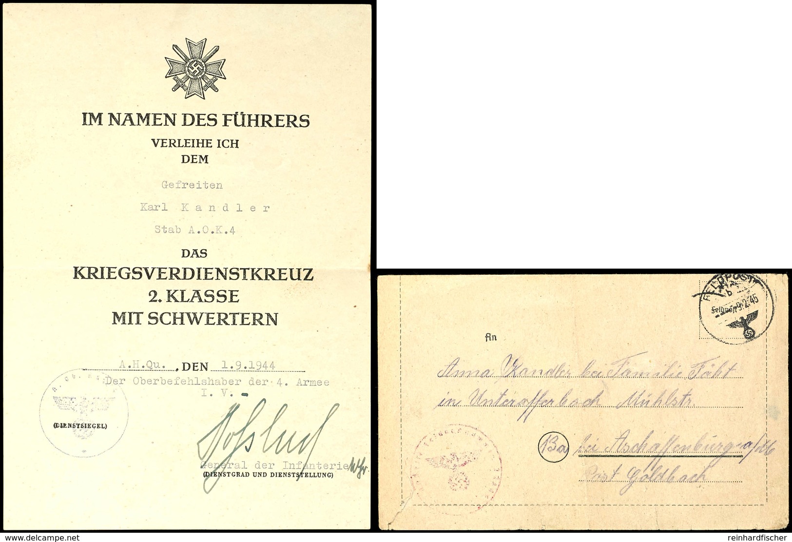 4813 1945, Kessel Von Heiligenbeil -Ostpreußen, Feldpostkartenbrief Mit Normstempel "b 9.2.45" Und Absender Mit Feldpost - Sonstige & Ohne Zuordnung