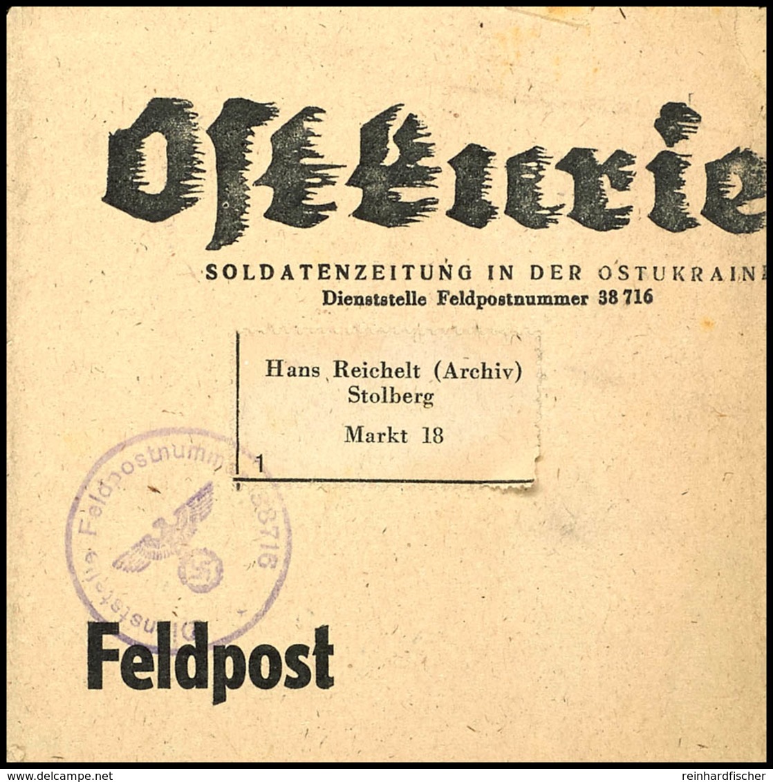 4828 Zeitungsstreifband "Ostkurier" Mit Feldspoststempel No. 138716 Nach Stolberg, Selten  BF - Sonstige & Ohne Zuordnung