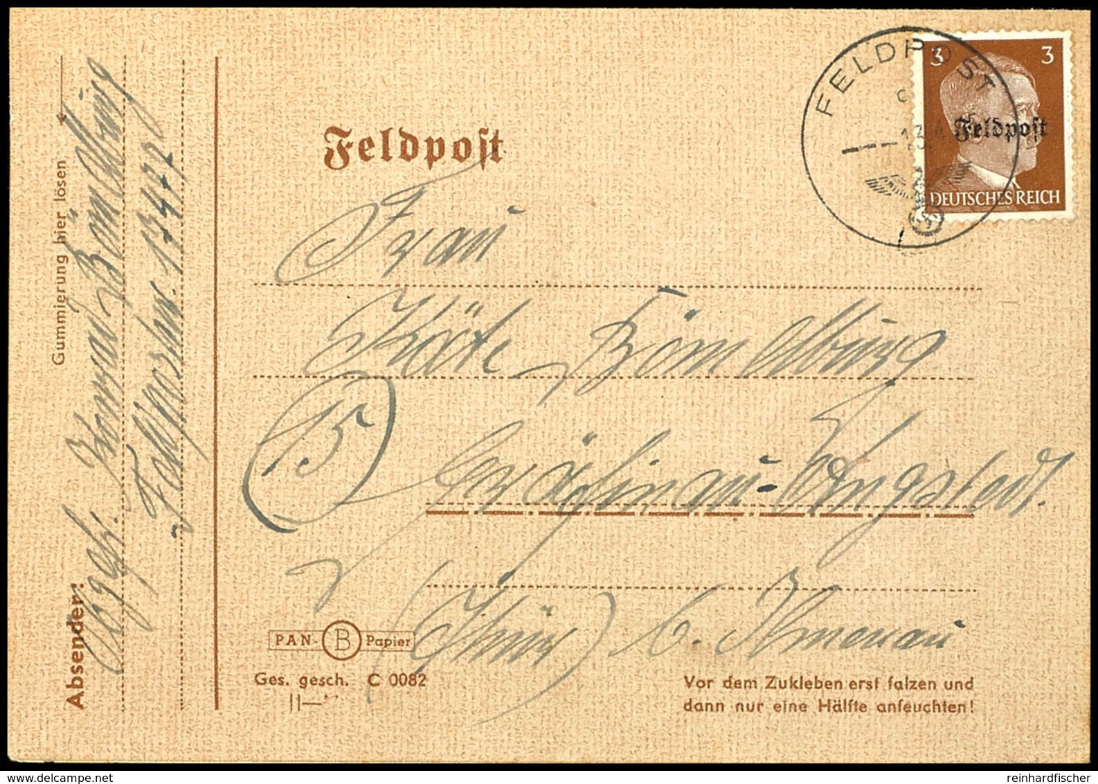 4858 3 Pfg Hitler Mit Aufdruck "Feldpost", Aushilfs-Zulassungsmarke Für Den Postverkehr Der Heeresgruppe B, So Genannte  - Other & Unclassified