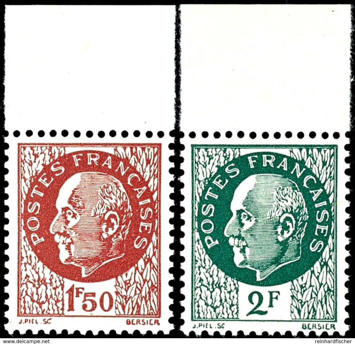 4872 25 - 30 C. Merkur, Iris Und Pétain, 11 Werte Einheitlich Mit Oberrändern, Bis Auf Die Teure 1,50 Fr. Rosakarmin Kom - Other & Unclassified