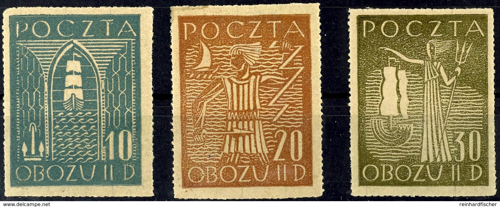 4888 Gross-Born (Offlag II D): 1944, 10 F. Bis 30 F. "Feiertag Des Meeres", Kompletter Satz Zu Drei Werten, Ungebraucht, - Other & Unclassified