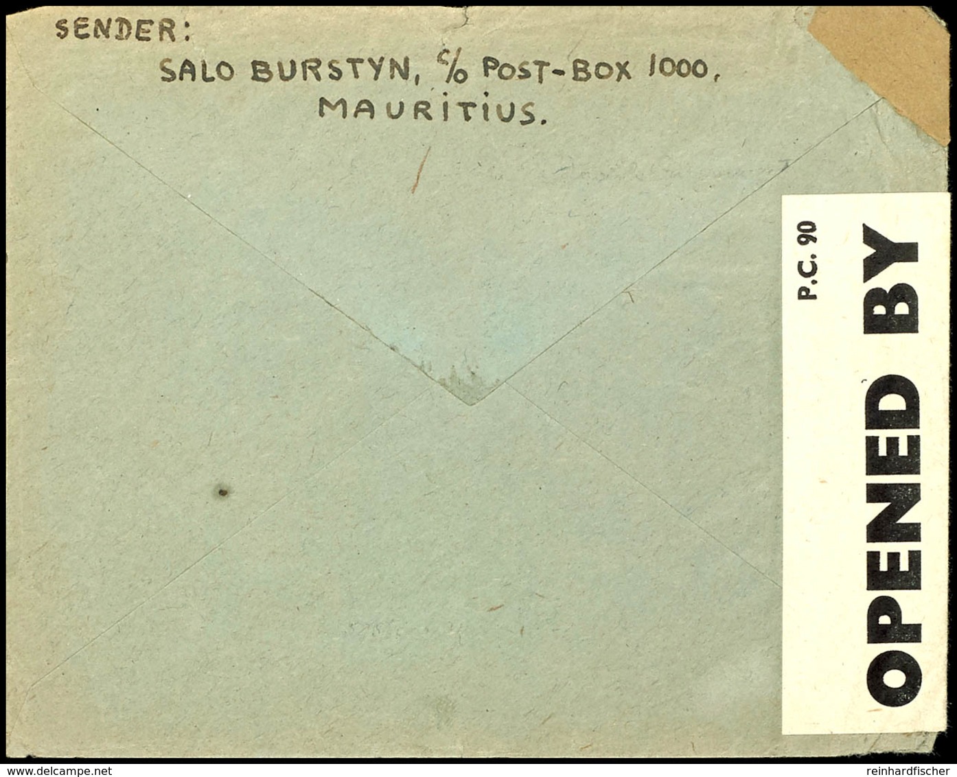 4928 Interniertenlager Mauritius: 1943, 20 C. Freimarke Auf Brief Aus MAURITIUS 26.AU.42 Mit Zensurstempel "PASSED BY CE - Andere & Zonder Classificatie