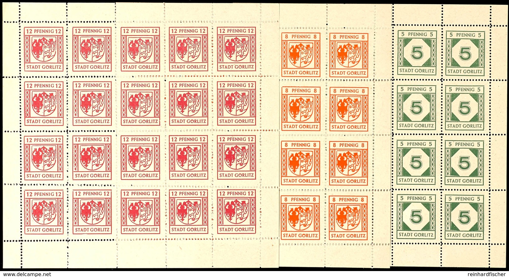 4944 5 Pf., 8 Pf. Und 12 Pf. Je Im Kpl. Postfrischen Bogen Zu 20 Werten, Tadellos, Mi. 1180,-, Katalog: 5,7/8x ** - Görlitz