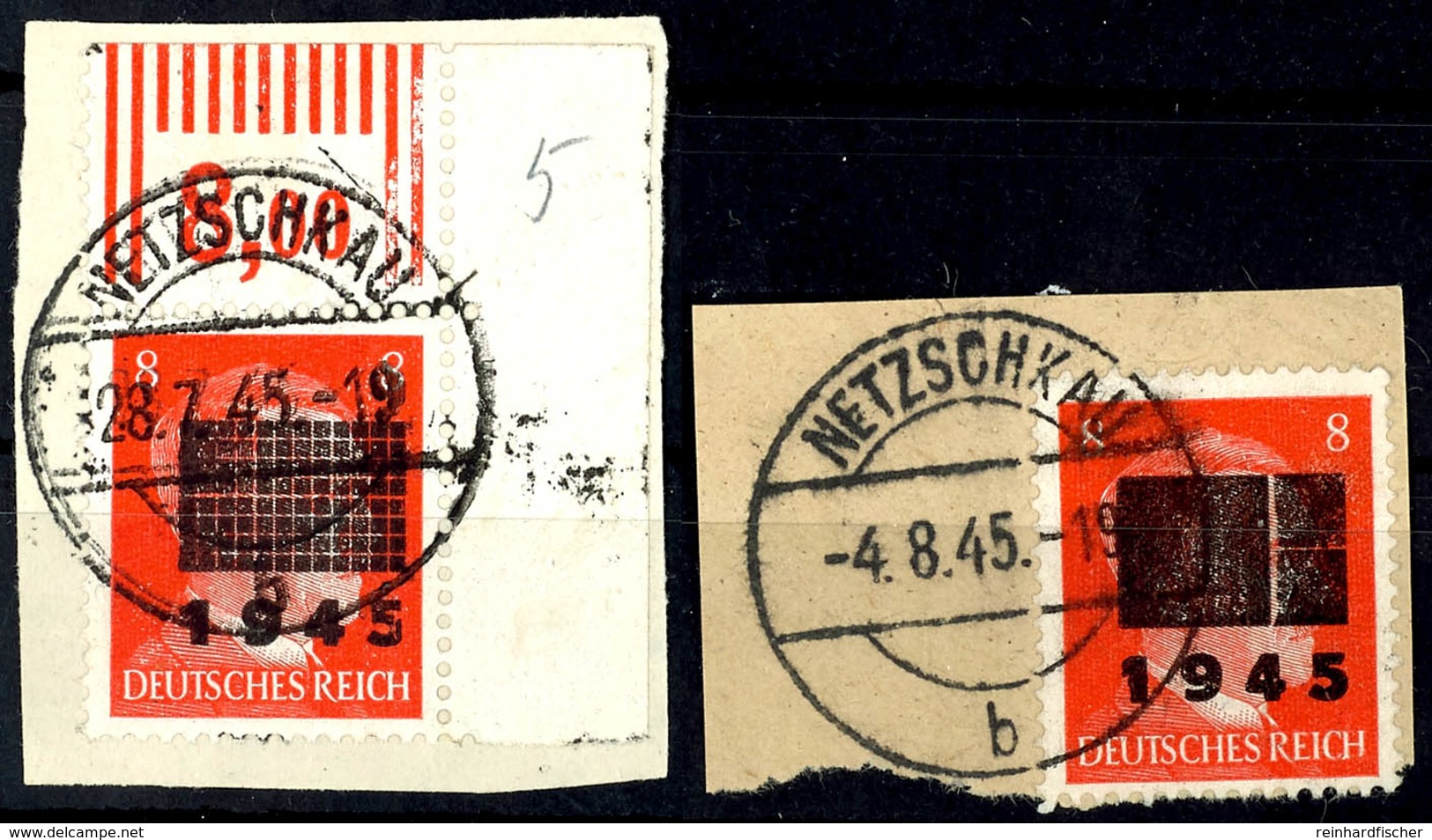 4985 8 Pfg Hitler Mit Lokalem Aufdruck - Type I Und IIb, Zwei Tadellos Gestempelte Werte Auf Briefstücken, Gepr. Opitz B - Other & Unclassified