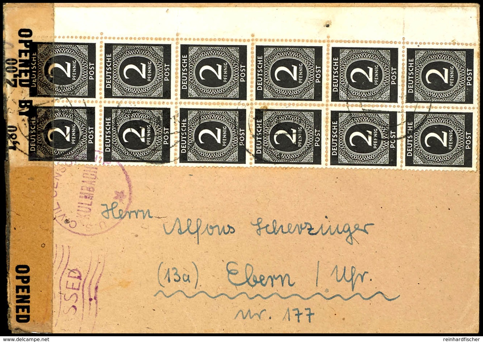 5028 2 Pfg. Ziffer Im Senkrechten 12er-Block Mit Rand Als Portogerechte Mehrfachfrankatur Auf Brief Aus BAMBERG 19.3.47  - Other & Unclassified