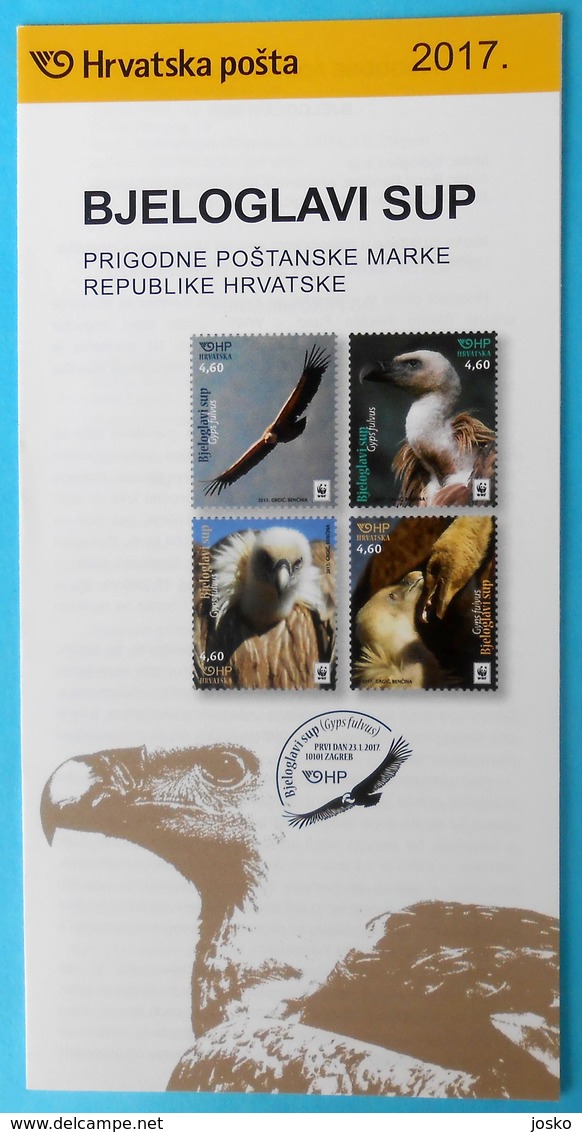 EURASIAN GRIFFON Croatian Post Stamp Prospectus * Vulture Vautour Fauve Gansegeier Grifone Buitre Bird Of Pray Raptors - Aquile & Rapaci Diurni